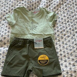 Cat & Jack Mint and Olive Quick Dry Outfit